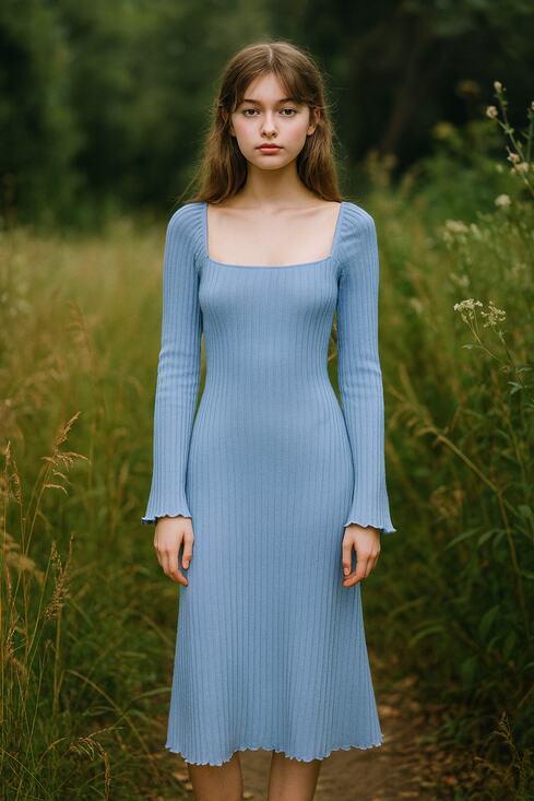 Lisa Says Gah Dresses & Skirts - Lisa Says Gah Roya Blue Ribbed Midi Square Neck Romatic Fairycore Whimsical